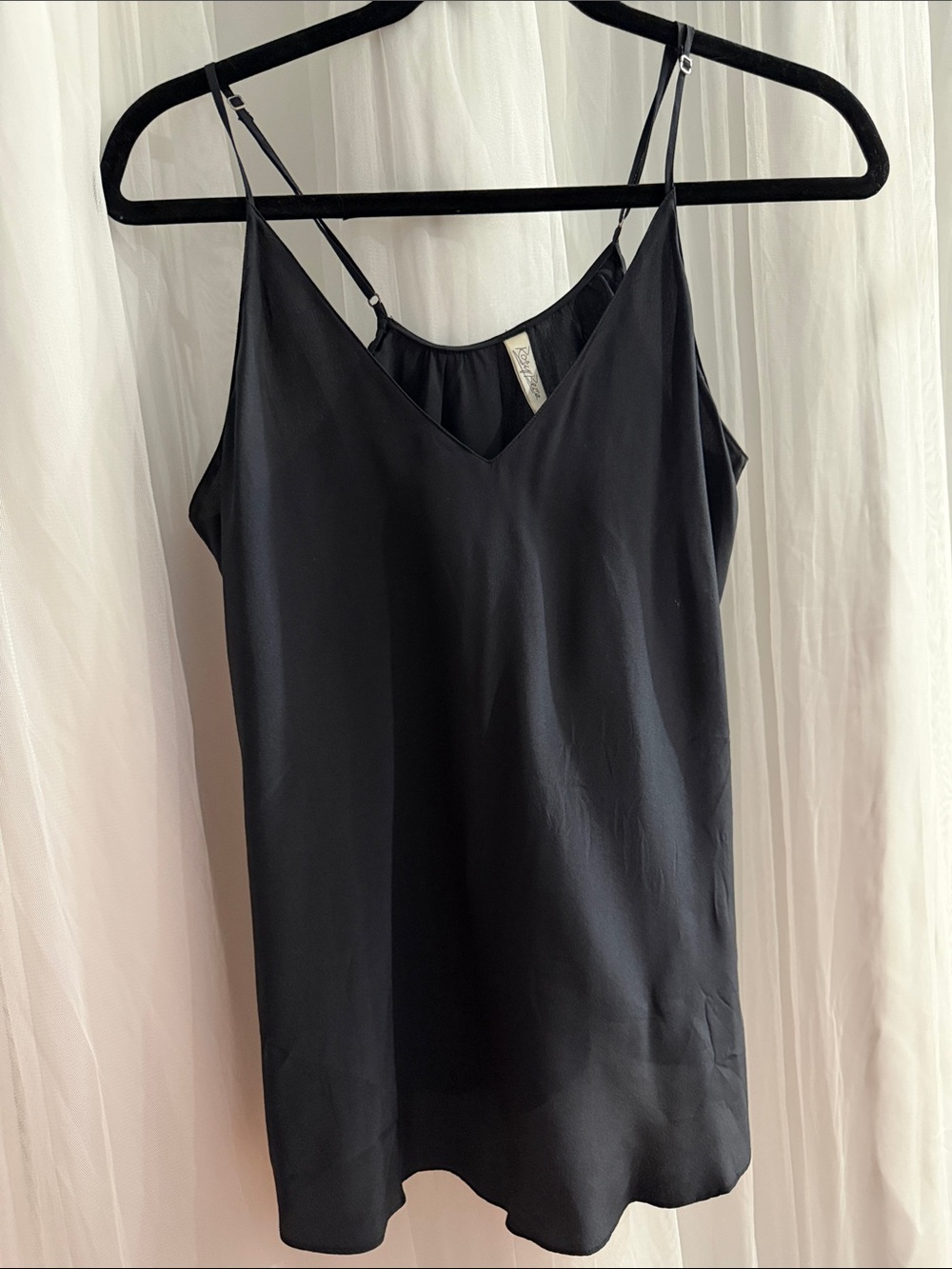 Rory Beca Black Satin V-Neck Camisole with Spaghetti Straps